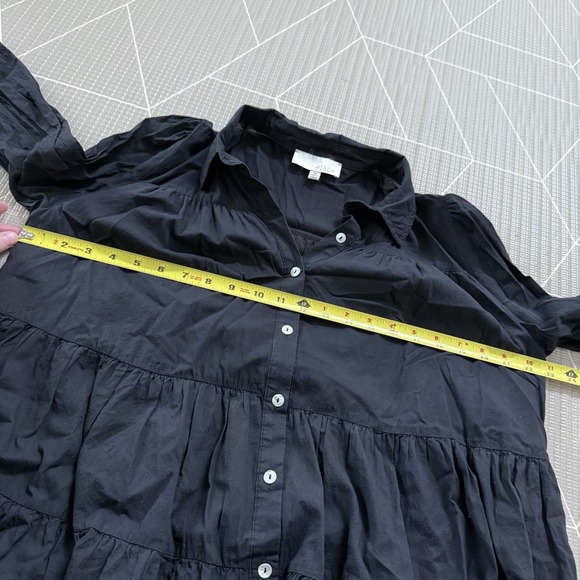 PINCH Button Down Shirt Dress M Black Tiered A-line Long Sleeve Boho - Picture 4 of 6
